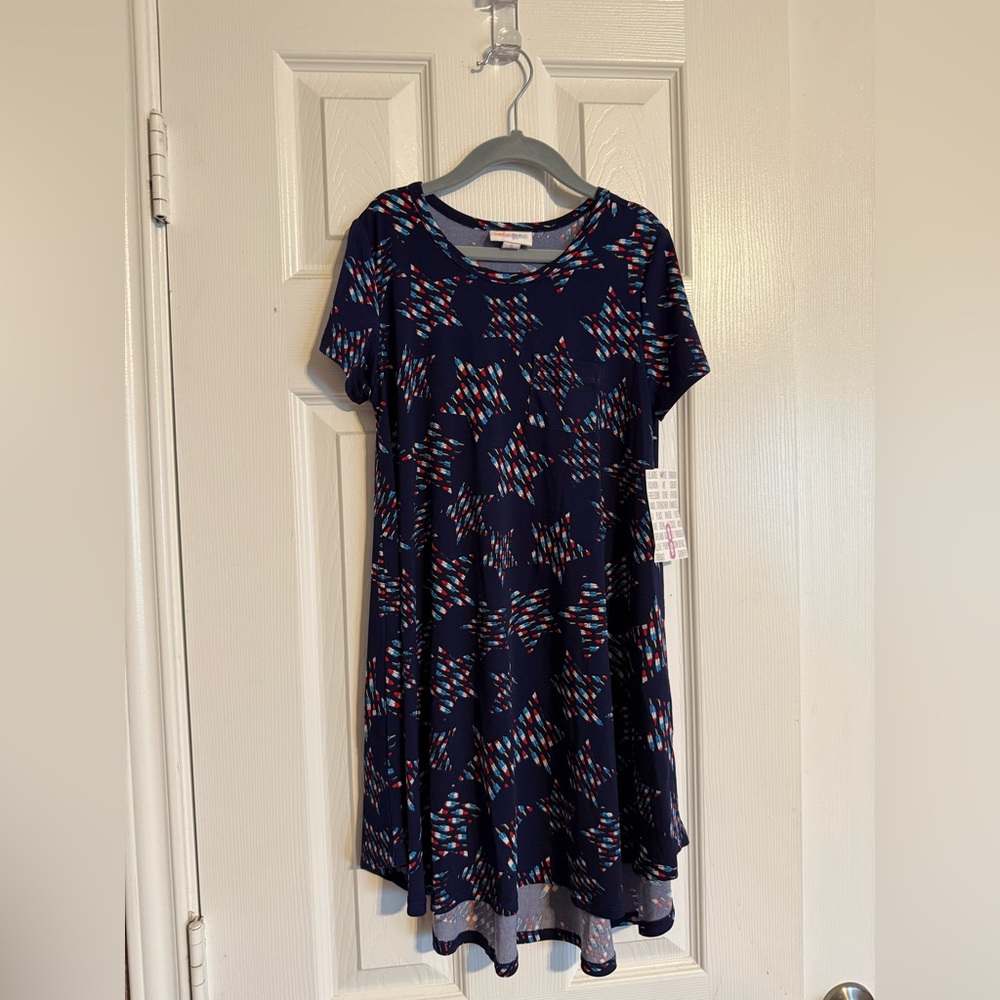 NWT LuLaRoe Scarlett Dress – Size 8 | 4th of July Star Print | Girls Dress